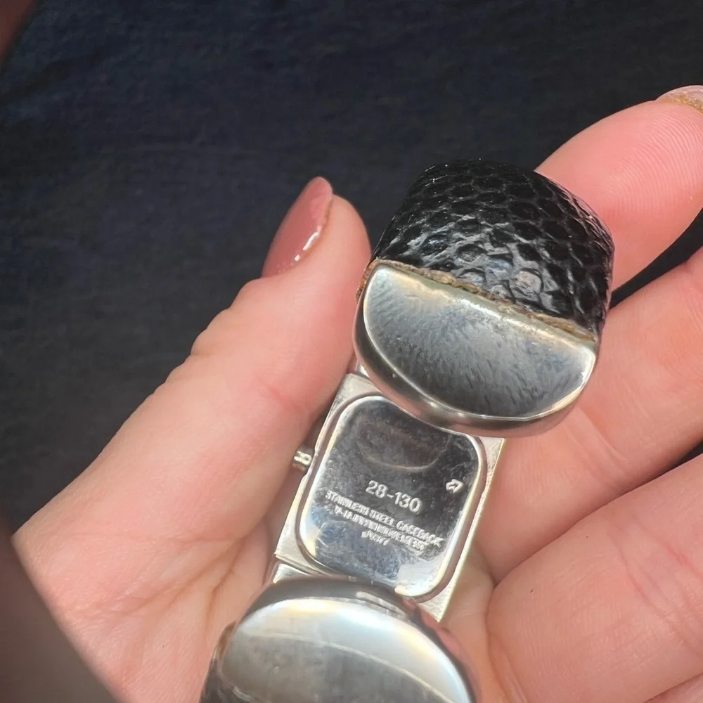 Vintage Geneva Silver and Black Rectangular Cuff Watch